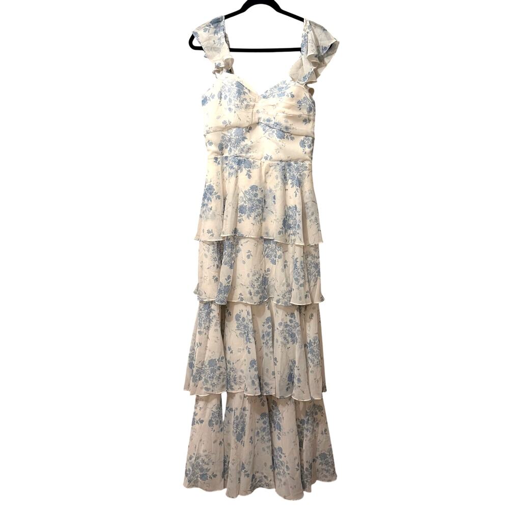 Special Occasion Tiered Floral Dress Romantic Ruffle Strap Sweetheart Neck Sz 8